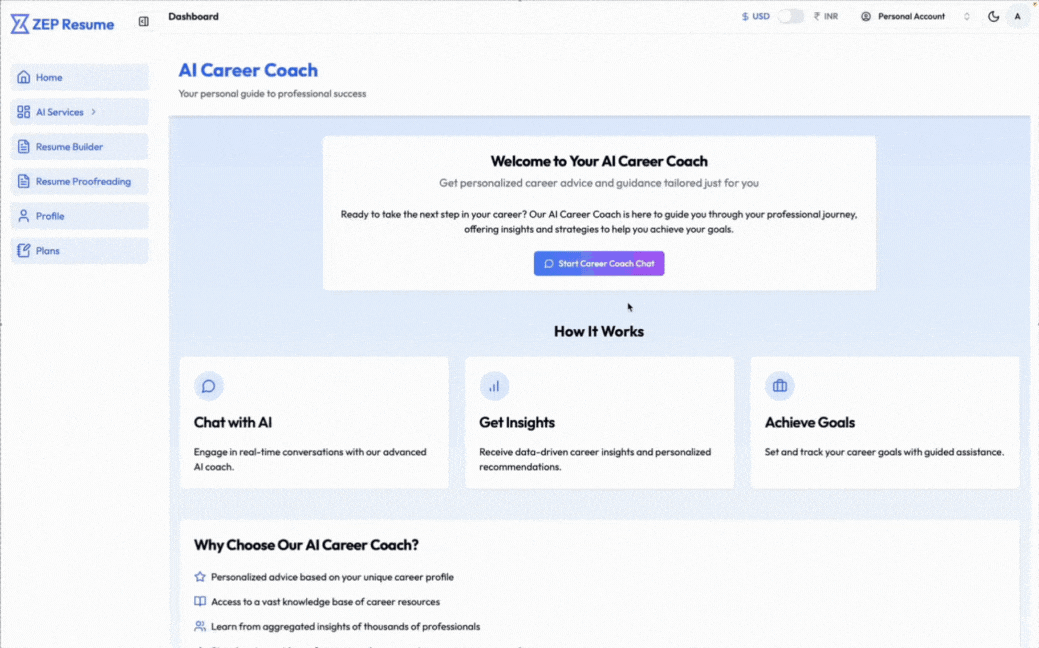 AI Career Coach interface